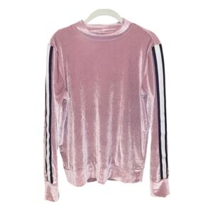 Xersion Mauve Black and White Sleeve Stripe High Neck Velvet Feel Stretch Top